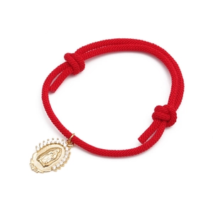 Minimalistisches rotes Mailänder Seilarmband mit vergoldetem Jungfrau-Maria-Anhänger