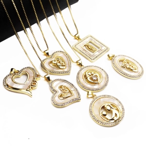 Heart Pendant Necklace Gold Copper Micro Pave Zircon Mother Of Artificial Pearl Mom Letter Religious Mother's Day Gift For Women