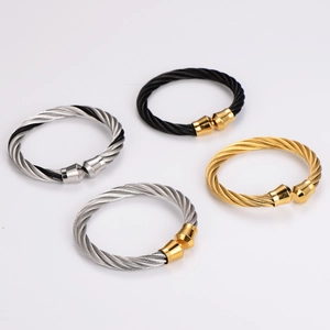 Twisted Cable Wire Bangle Bracelet 304 Stainless Steel C-Shaped Adjustable Minimalist Industrial Jewelry For Men Women
