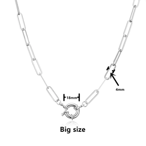 Silver paperclip chain necklace featuring an 18mm big size spring ring clasp on white background