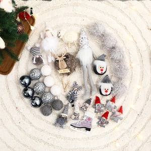 Handmade Nordic Christmas tree hanging ornaments set with plush gnomes and wooden stars