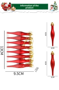 Détail de 8 ornements de Noël en forme de glaçon rouge, finitions brillantes et pailletées