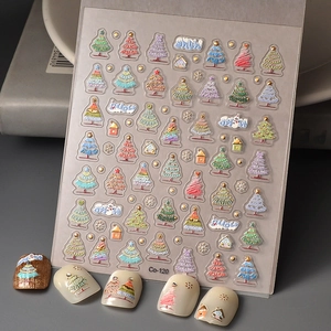 Stickers Ongles Noël 5D Relief Autocollants Flocons De Neige Père Noël Arbres Décorations Manucure Pour Femmes