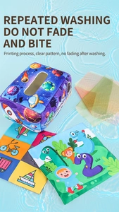 Washable space-themed tissue box toy and cartoon cloth book for baby early learning