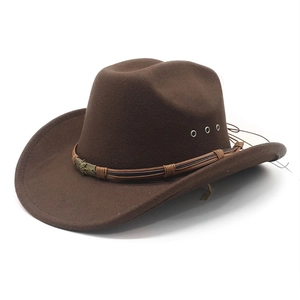 Western Cowboy Hat Wool Felt Wide Brim Ethnic Vintage Retro Fedora With Skull Buckle Breathable Vents For Men Women