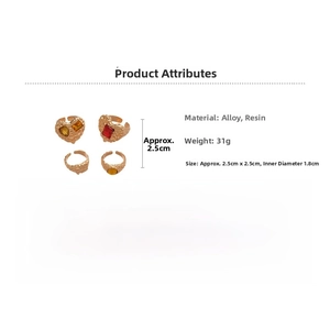 Detailed size and weight specs for vintage gold-tone resin heart open rings