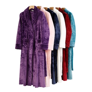 Thick flannel fleece long robes in six assorted colors with waffle texture patterns