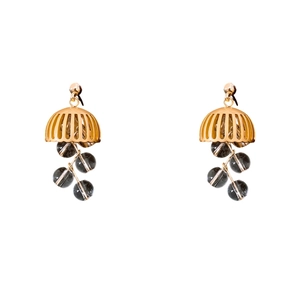 Vintage silver needle crystal tassel earrings with gold hollow caps and black beads