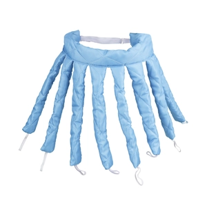 Detail of blue quilted octopus heatless hair curler with eight soft padded cotton bands