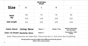 Detailed size chart for women cotton trousers including waist and hip measurements