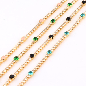 Micro-set multicolor cubic zirconia tennis necklaces with premium gold-plated claw setting