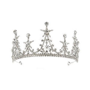Detail showing crystal-encrusted silver leaf crown with starry center on white background