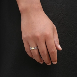 Minimalist stainless steel puzzle ring for couples with silver and gold contrast finish