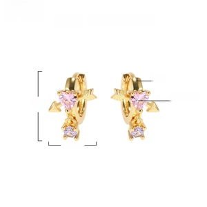 Detail showing brass heart earrings with AAA zircon stones and 14mm height dimensions
