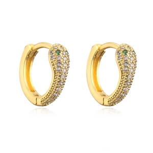 18K gold plated snake hoop earrings with micro-paved zircons and green gemstone eyes