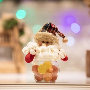 Weihnachts-Bonbonglas mit Weihnachtsmann, kariertem Hut und weißem Bommelbart-Dekor