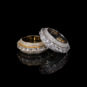 Iced out five-row zircon spinning rings in gold and silver finish for hip hop street style