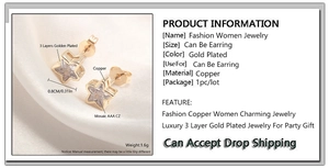 Detail showing gold star stud earring dimensions and materials with AAA zircon inlay