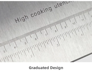 Macro view of stainless steel dough scraper featuring precise laser-etched scale marks