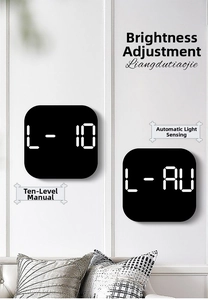 Detail of LED clock showing 10-level manual brightness and auto-sensor modes