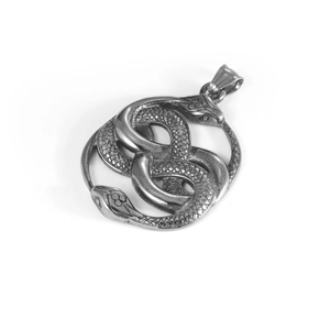 Retro silver double snake intertwined pendant in stainless steel with scale textures
