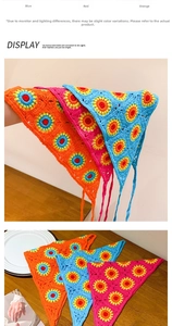 Détail d'un bandana au crochet fait main avec motif floral de tournesol et maille fine