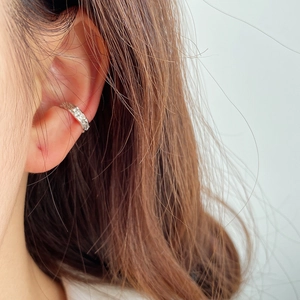 Minimalist 925 sterling silver ear cuff with irregular textured hammered finish for women