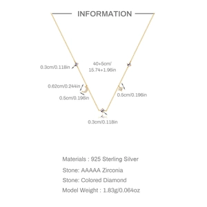 Detailed dimension chart of 925 sterling silver star and moon necklace with specifications