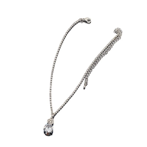 Sparkling crystal necklace set with large round zircon pendant on silver claw chain