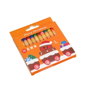 Christmas 12-color crayon set for kids in orange festive box with gingerbread man design