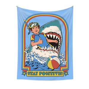 Arazzo vintage stile fumetto con subacqueo Stay Positive e squalo decorazione murale