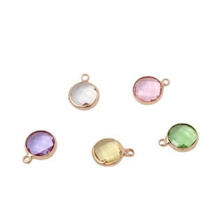 Colorful 10mm round faceted crystal birthstone charms with rose gold metal rim for DIY jewelry