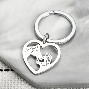 Heart Shaped Stainless Steel Keychain With Girl And Horse Hollow Design Silver Color Silhouette Pendant Key Ring