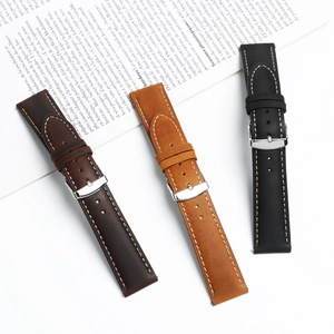 Three-color crazy horse leather watch straps with quick release pins and silver buckles