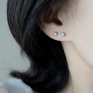 Mini pearl stud earrings with screw back closure and silver needle for women's daily wear