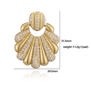 Gold plated bamboo style fan earrings with sparkling cubic zirconia and dimensions