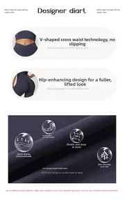Detail of dark purple recycled yoga leggings with V-cross waistband and bum lifting seams