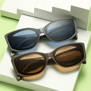 Vintage rectangular sunglasses for women with polarized blue and brown lenses