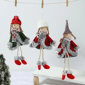 Christmas Hanging Ornaments Knit Plush Angel Girl Santa Claus Doll Pendants Long Legs Scarf Tree Decor Nordic Style