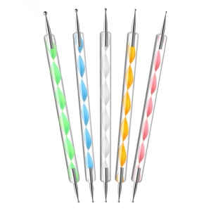 5Pcs double-ended nail dotting pen set with colorful spiral acrylic handles for nail art