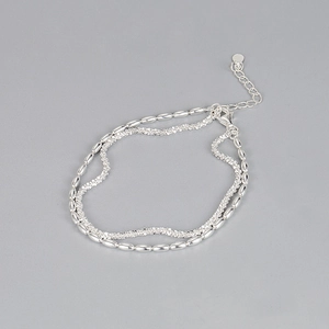Double-layered 925 sterling silver beaded bracelet with heart charm and lobster clasp