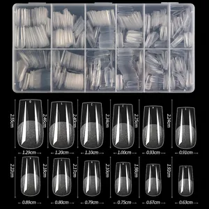 Detailed size chart for matte ballet false nails with length and width dimensions in cm