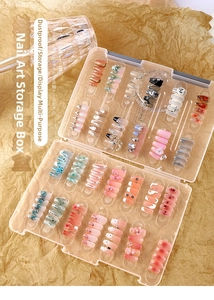 Close-up of double-layer transparent dustproof nail storage box for press-on nails