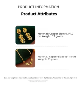 Detail of vintage gold rose jewelry set including earrings and necklace dimensions