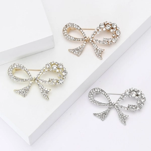 Elegant Bowknot Brooch Pin Alloy Rhinestone Fashion Jewelry For Women Suit Coat Dress Accessory