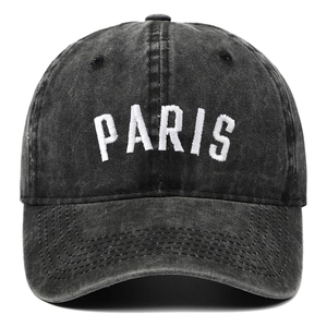 Washed Cotton Baseball Cap PARIS Letter Embroidery Distressed Retro Style Adjustable Hat For Men Women