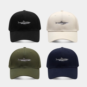 Baseball Cap Cotton Shark Embroidery Retro Curved Brim Adjustable Casual Outdoor Sun Hat For Men Women