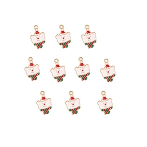 Ten pieces of Christmas bear charms with red hats and green scarves for DIY jewelry