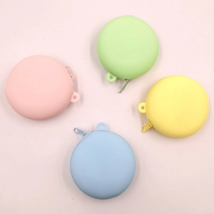 Mini silicone coin purses in macaron colors with zippers and matching keyrings