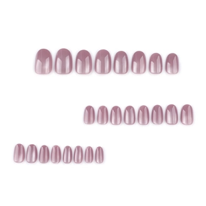 Short round cat eye press on nails with elegant nude pink glossy finish set of 24 pieces